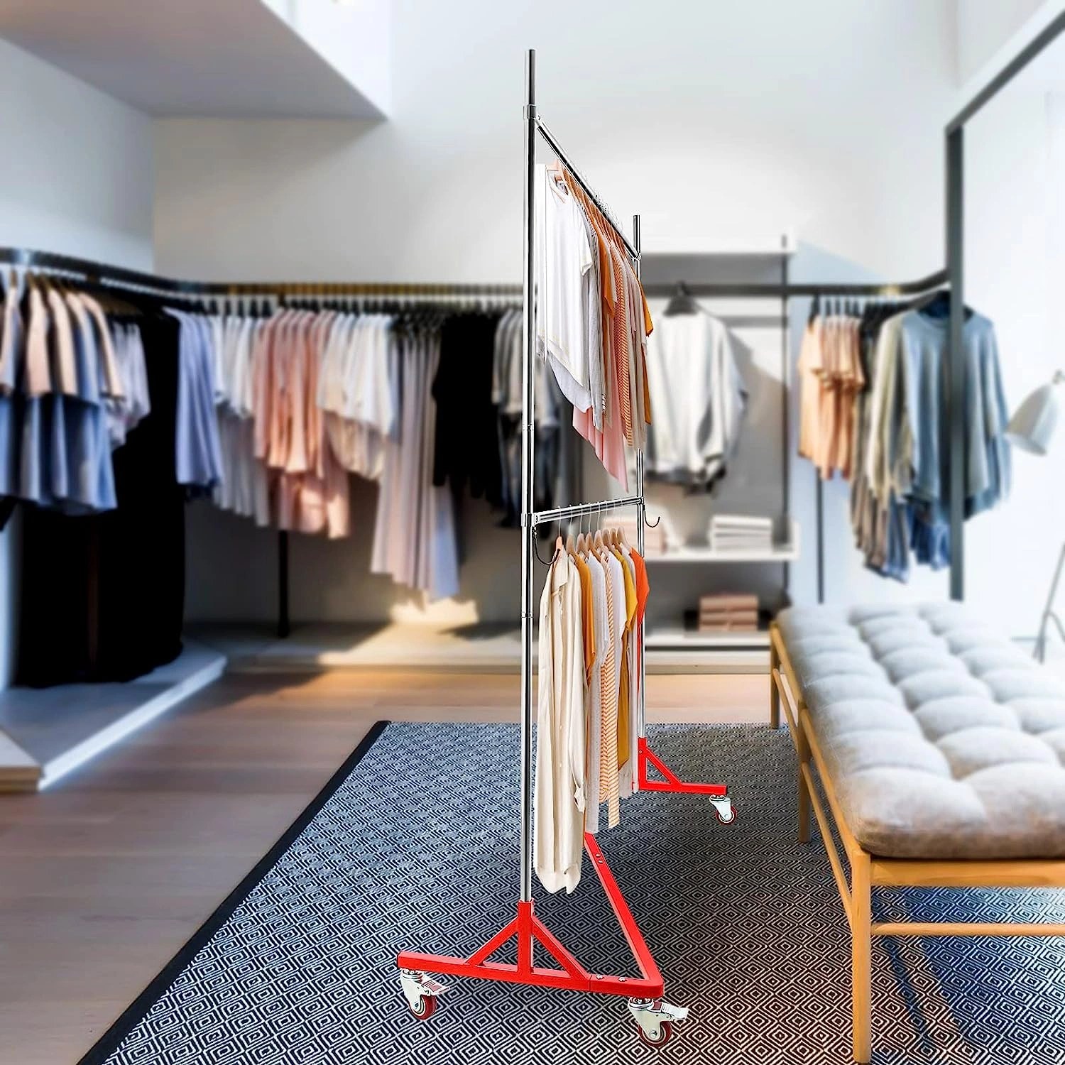 ¡Organización Perfecta! Estante Z Ajustable con Ruedas: Ropa Ordenada, Estilo Impecable. ¡A comprar!